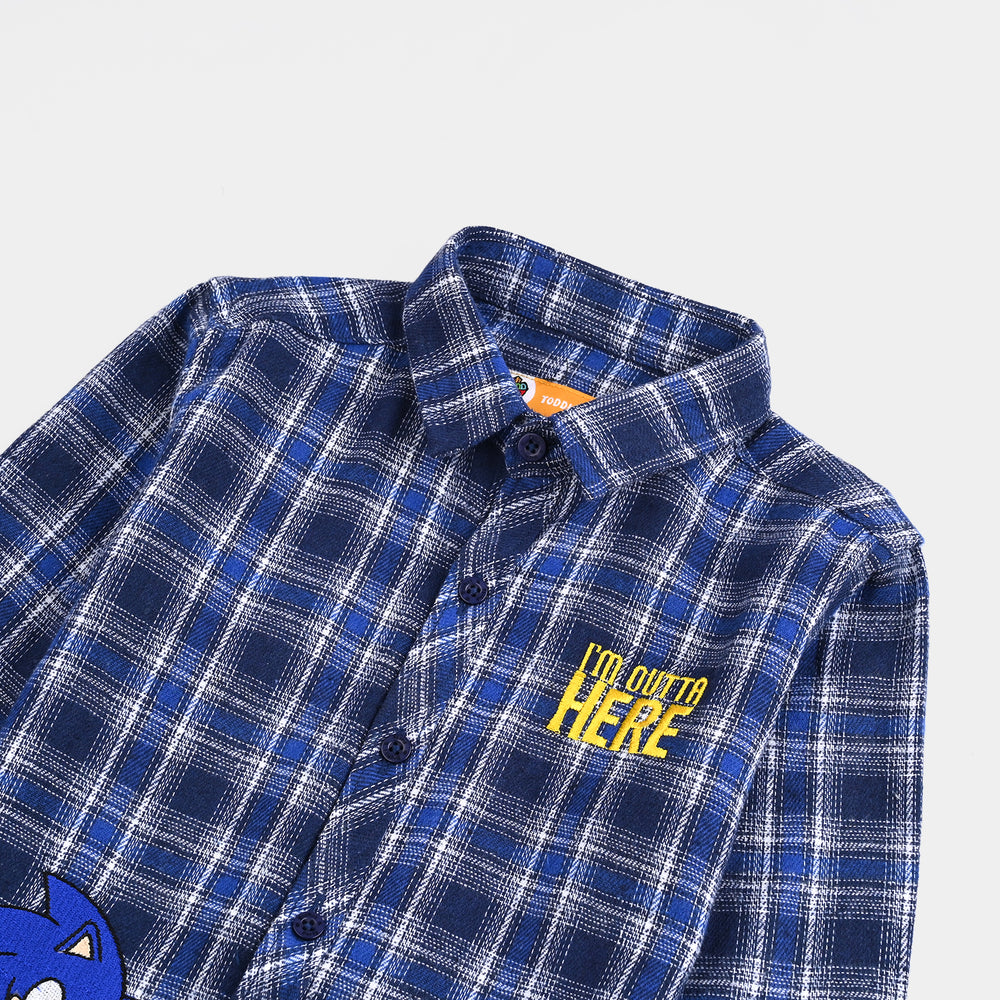 Boys Flannel Shirt (Outta Here)-Blue Check