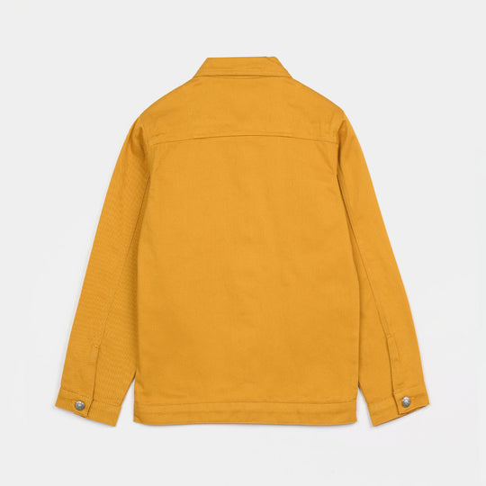 Girls Cotton Twill Woven Jacket Eyelets-Mustard