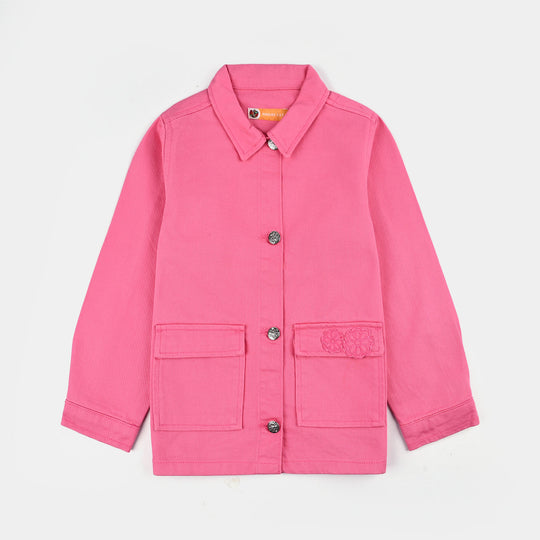 Girls Cotton Twill Woven Jacket Flowers-PINK