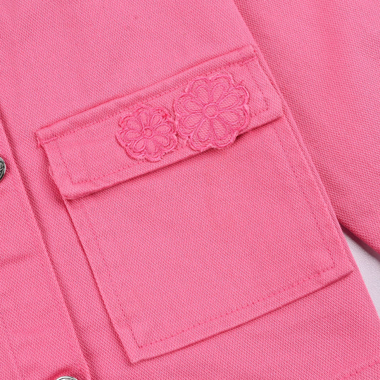 Girls Cotton Twill Woven Jacket Flowers-PINK