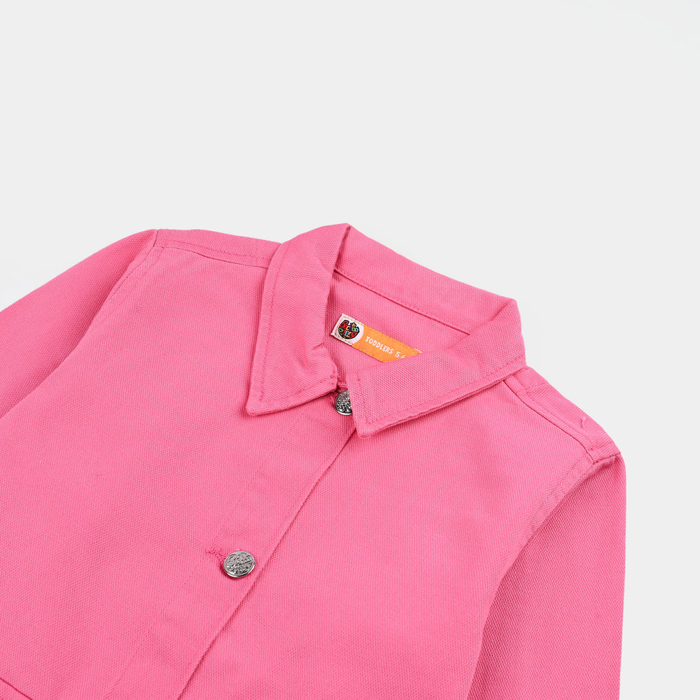 Girls Cotton Twill Woven Jacket Flowers-PINK