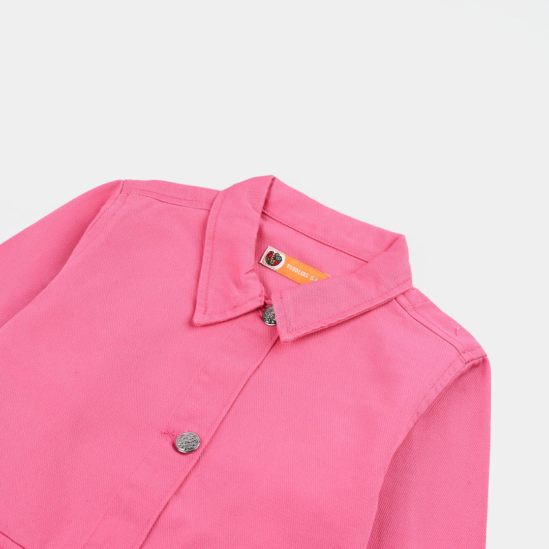 Girls Cotton Twill Woven Jacket Flowers-PINK