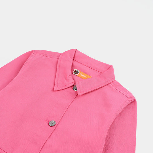 Girls Cotton Twill Woven Jacket Flowers-PINK