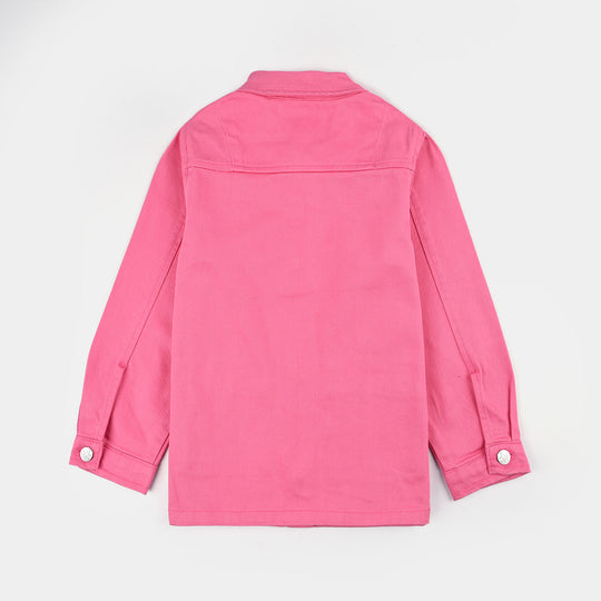Girls Cotton Twill Woven Jacket Flowers-PINK