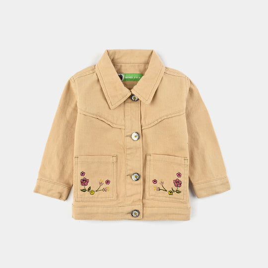 Infant Girls Cotton Twill Woven Jacket - Beige