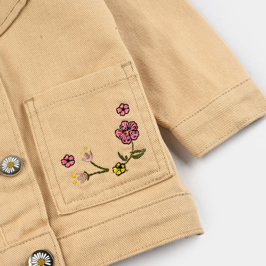 Infant Girls Cotton Twill Woven Jacket - Beige