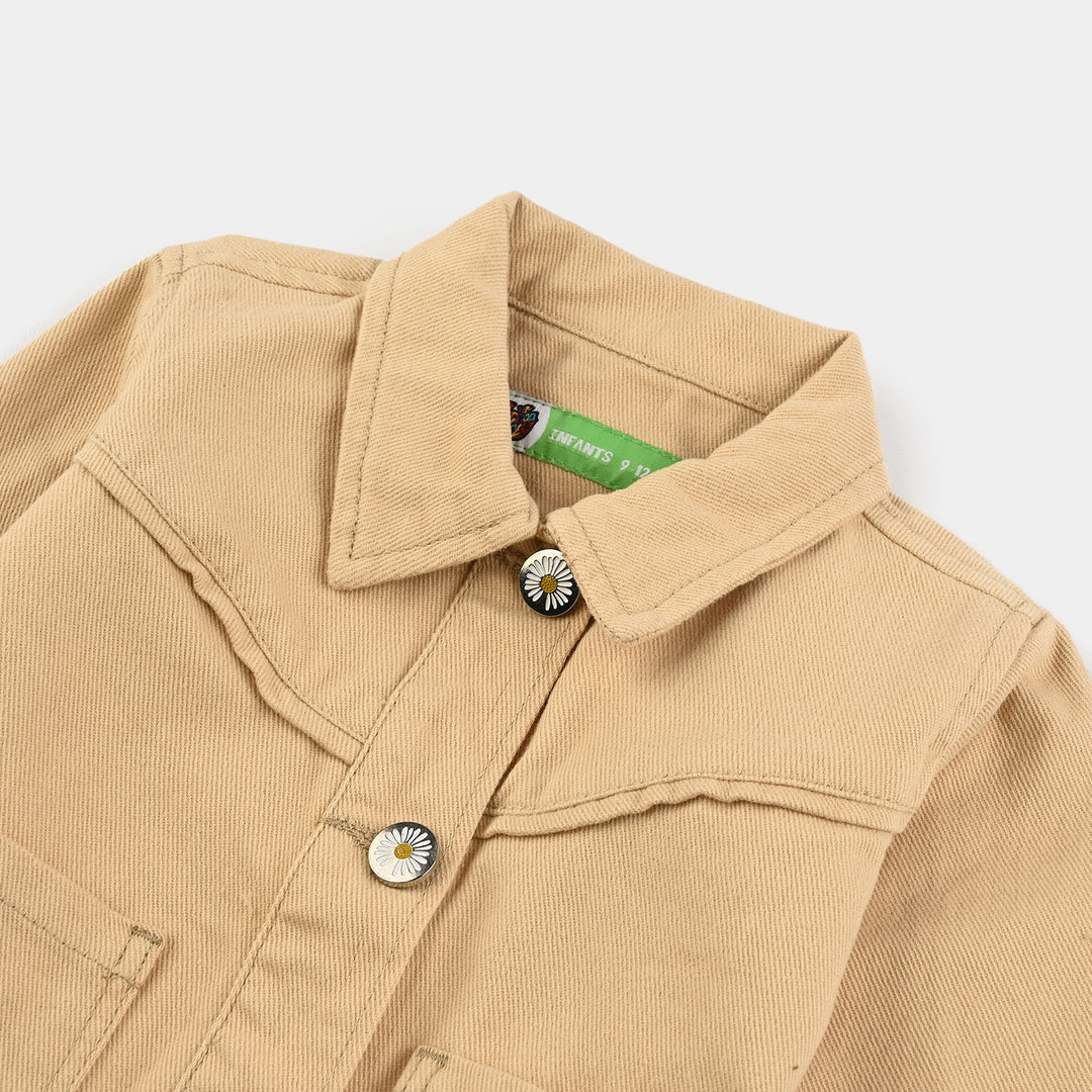 Infant Girls Cotton Twill Woven Jacket - Beige