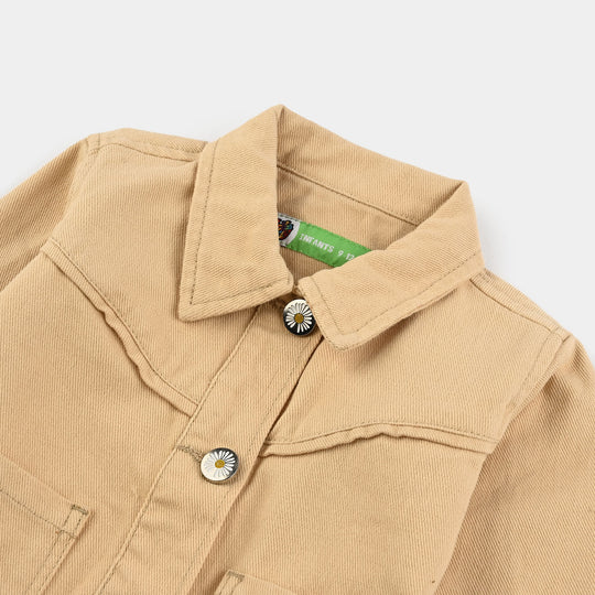 Infant Girls Cotton Twill Woven Jacket - Beige