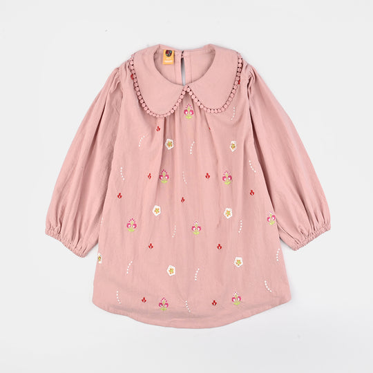 Girls Cotton Emb Top Peter Pan-Pink