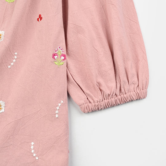 Girls Cotton Emb Top Peter Pan-Pink