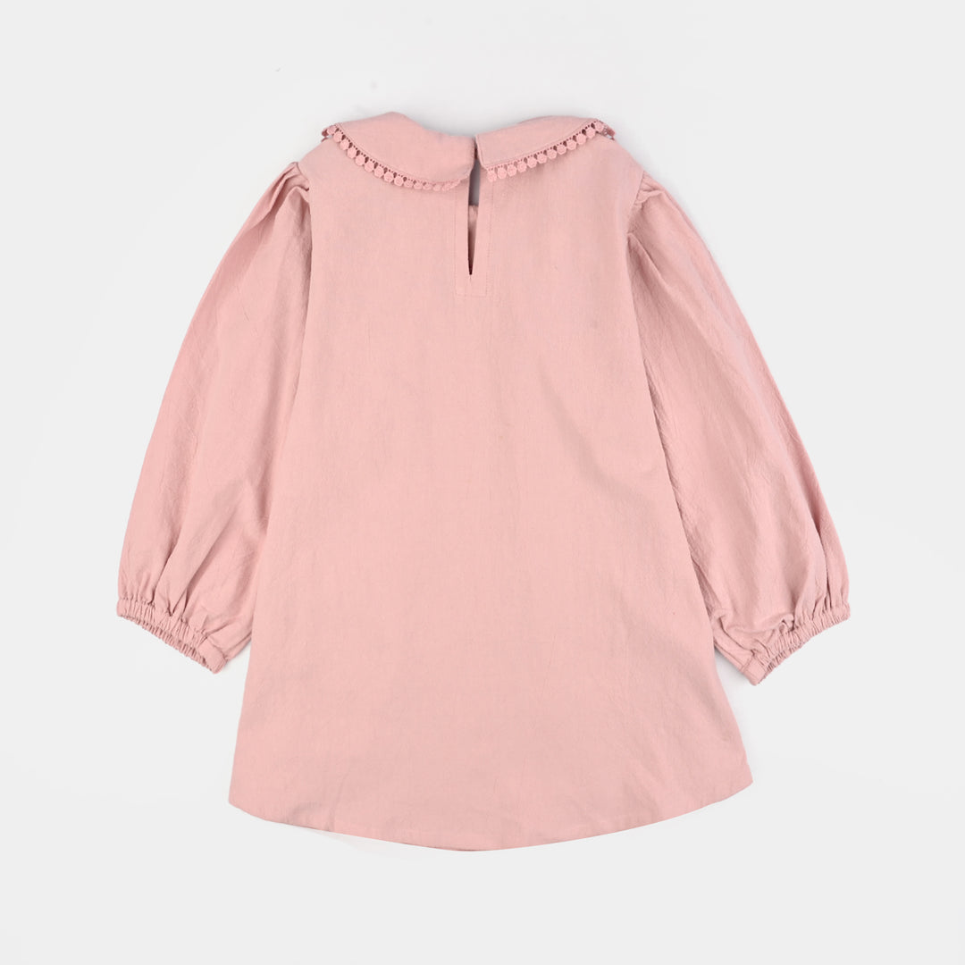 Girls Cotton Emb Top Peter Pan-Pink