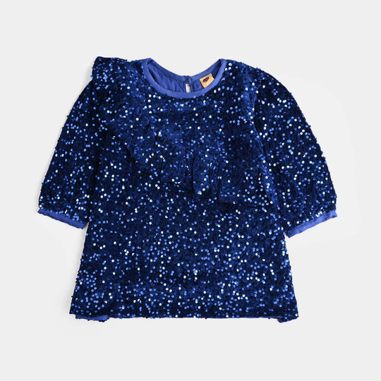 Girls Velvet Dress  Sequence-BLUE