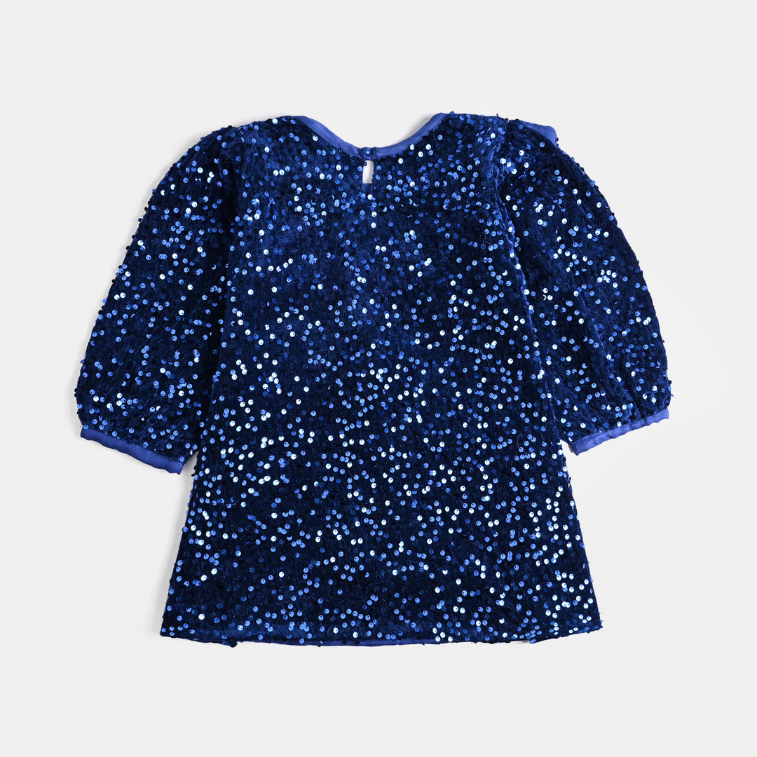 Girls Velvet Dress  Sequence-BLUE