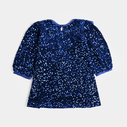 Girls Velvet Dress  Sequence-BLUE