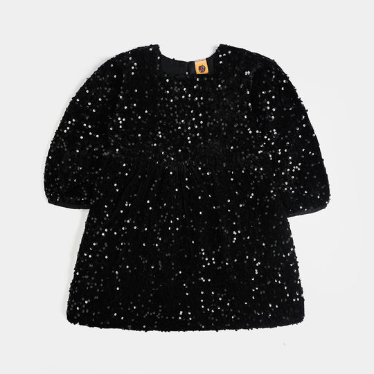 Girls Velvet Dress Sequence -BLACK