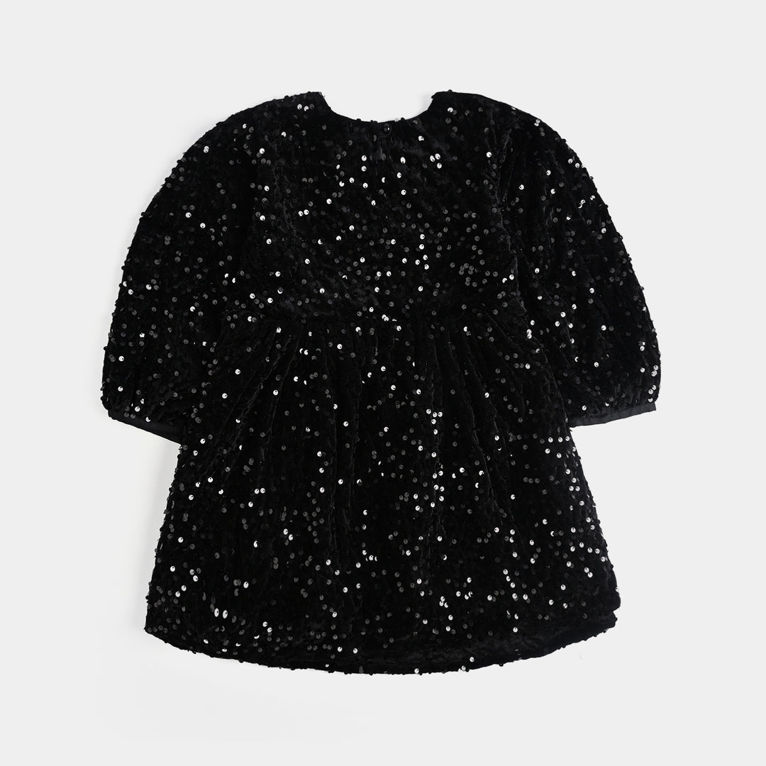 Girls Velvet Dress Sequence -BLACK