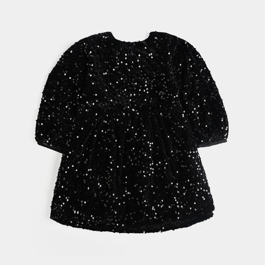Girls Velvet Dress Sequence -BLACK