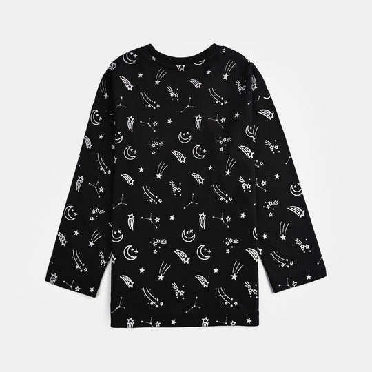 Boys Poly Cotton Jersey Night Suit STARS-BLACK