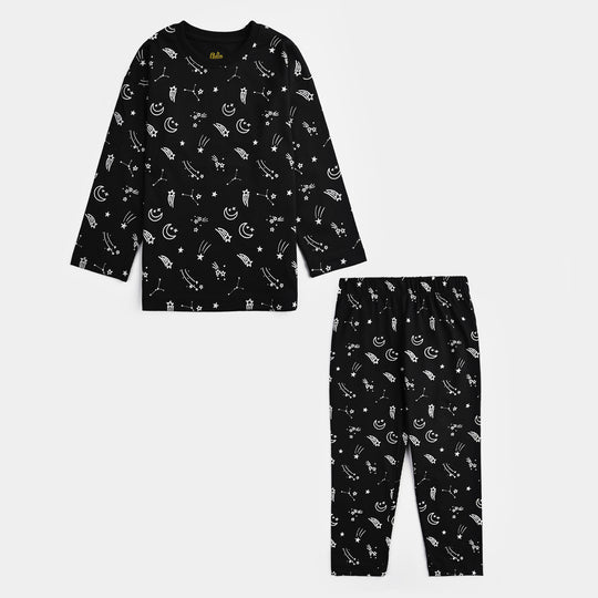 Boys Poly Cotton Jersey Night Suit STARS-BLACK