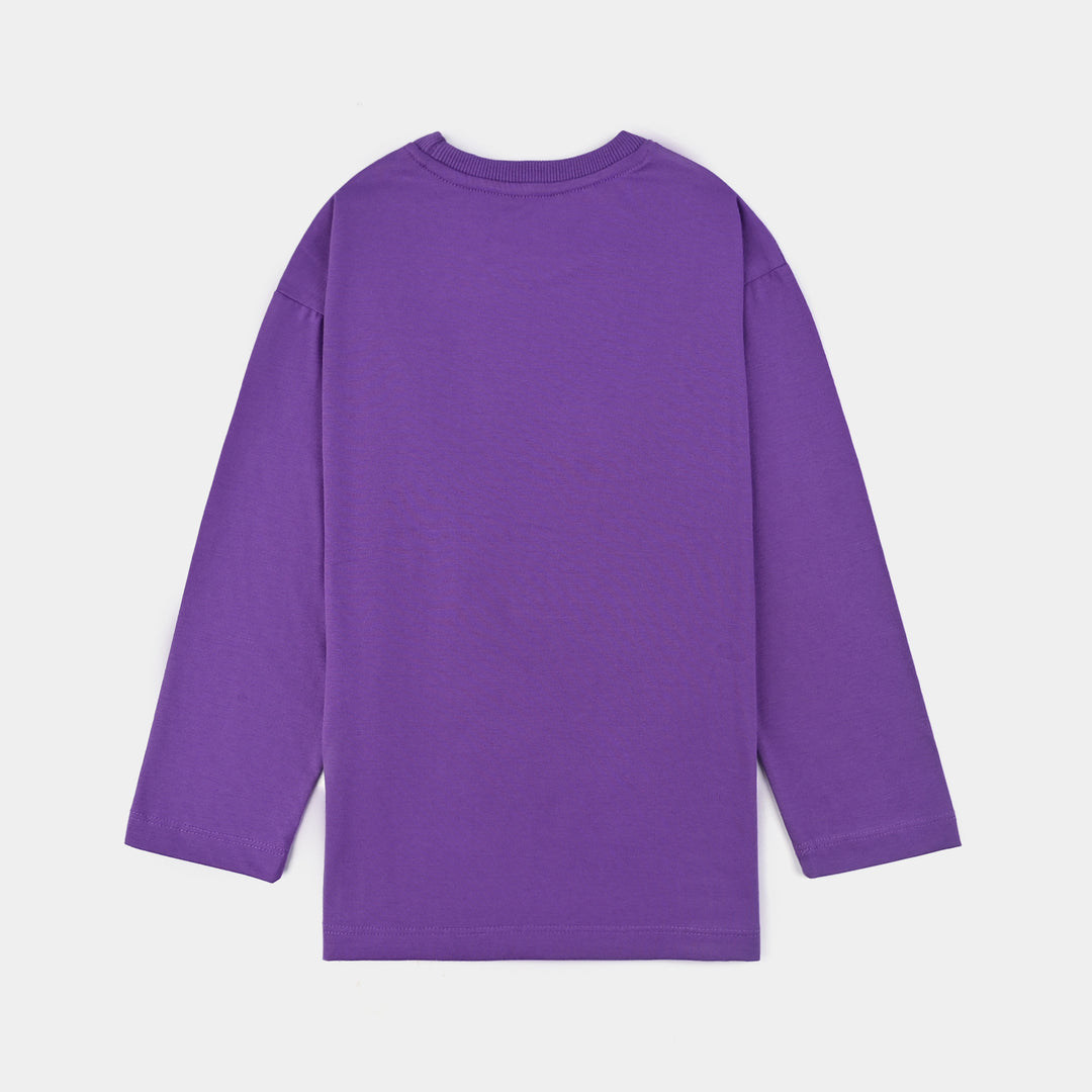 Girls Poly Cotton Jersey Night Suit SWEET DREAMS-Purple