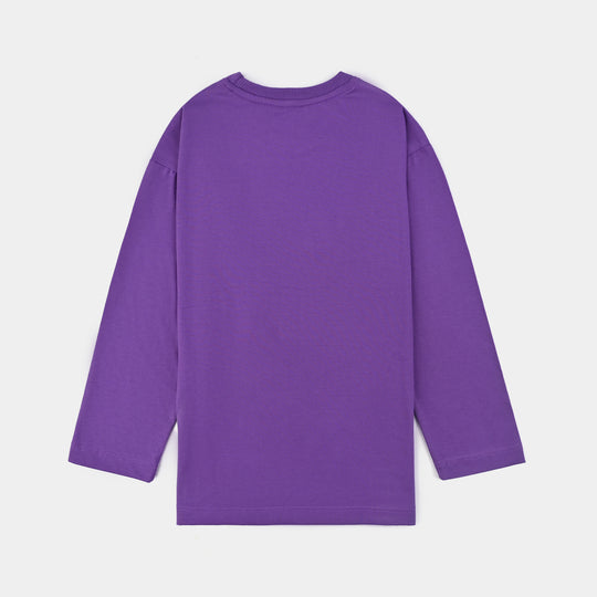 Girls Poly Cotton Jersey Night Suit SWEET DREAMS-Purple