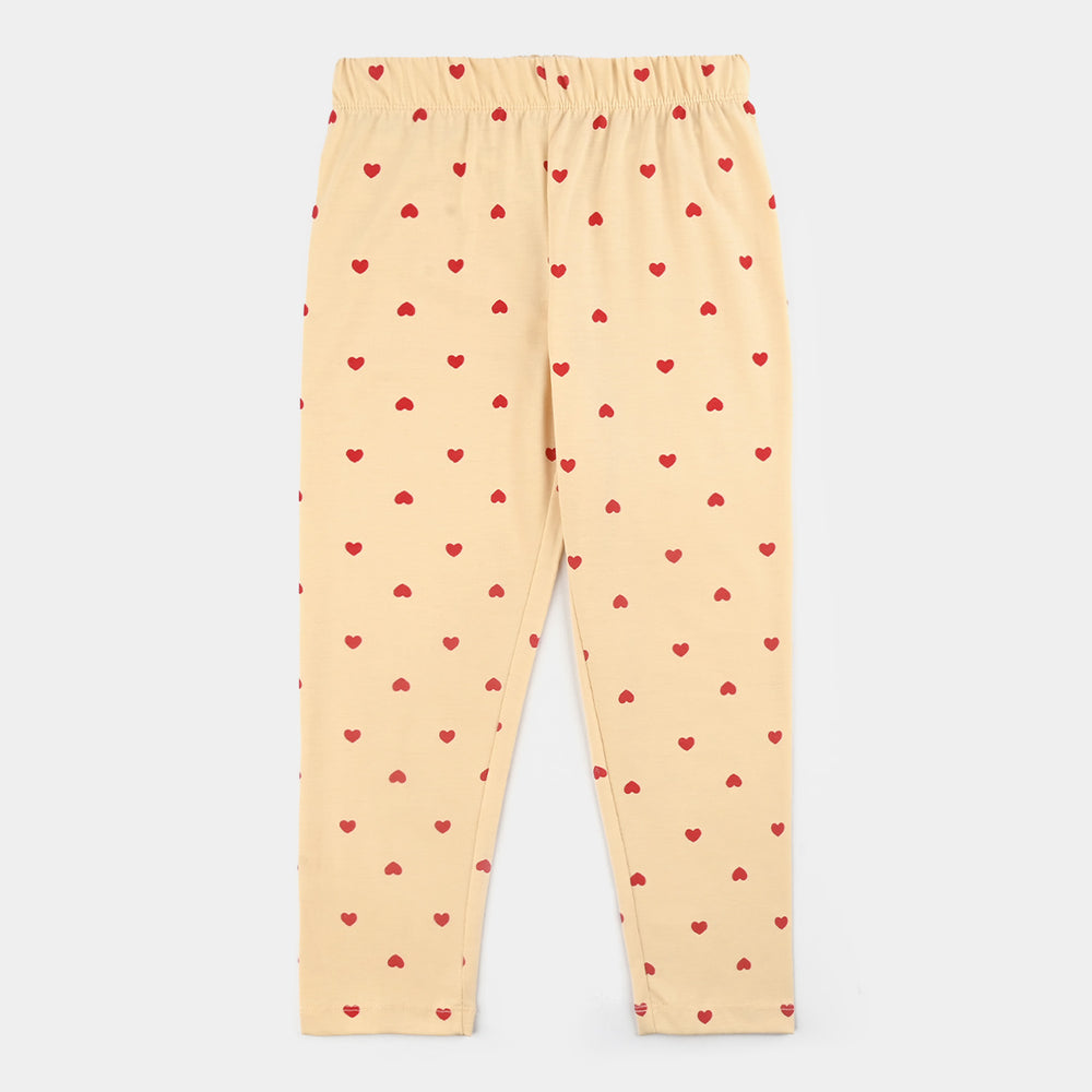 Girls Cotton Interlock Night Suit Hearts-Wood Ash