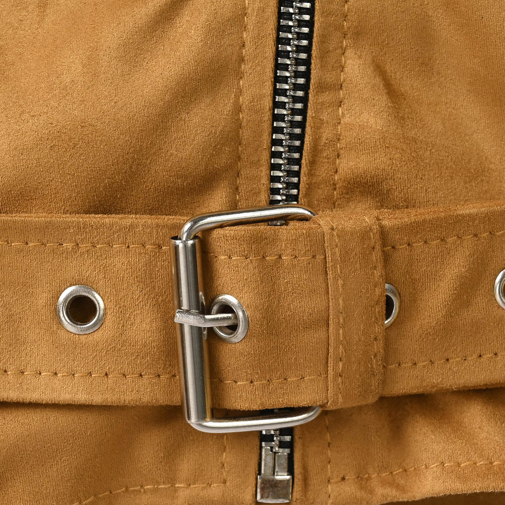 Girls Suede Biker Jacket-BROWN