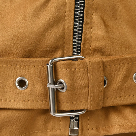 Girls Suede Biker Jacket-BROWN