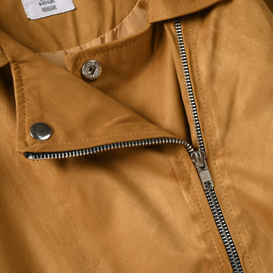 Girls Suede Biker Jacket-BROWN