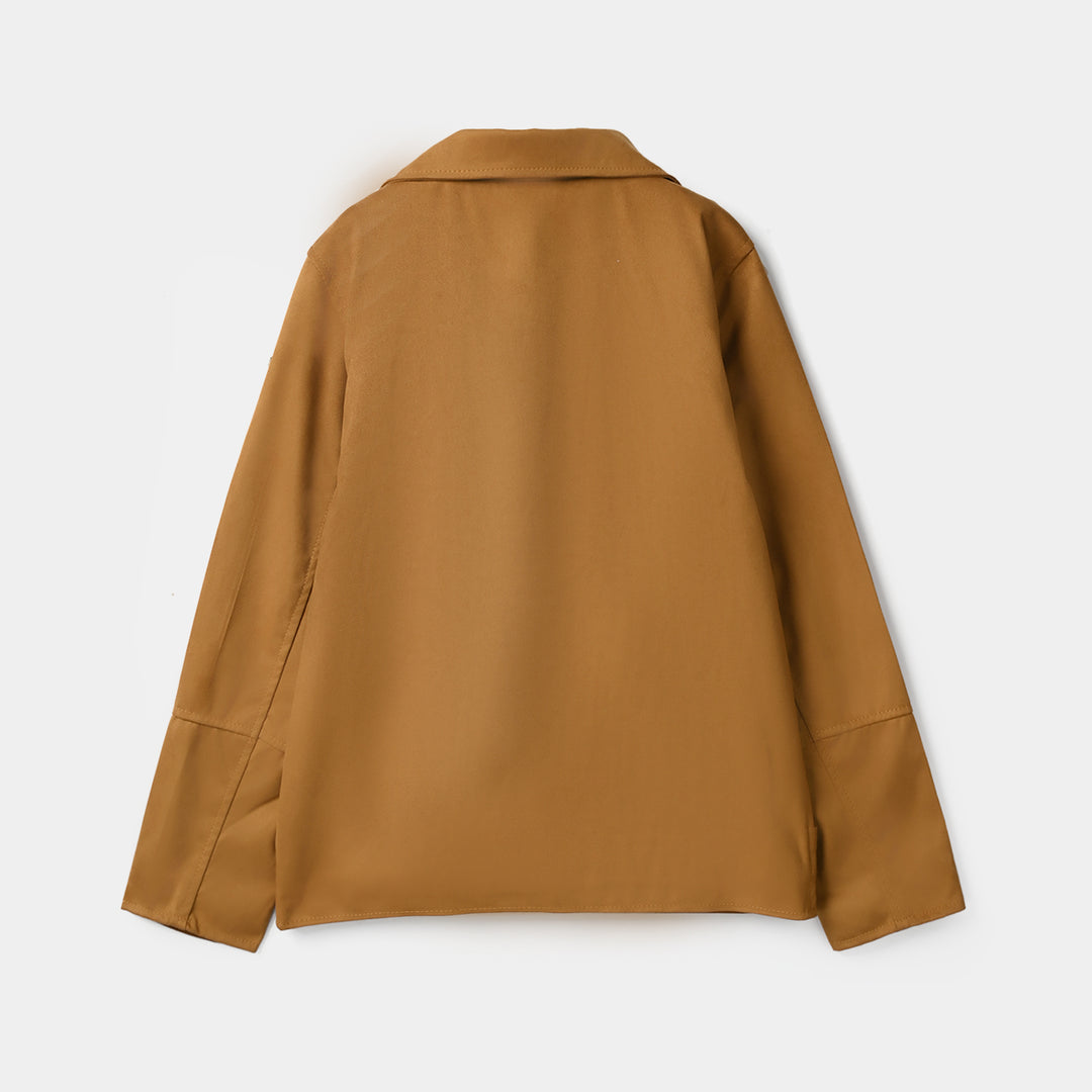 Girls Suede Biker Jacket-BROWN