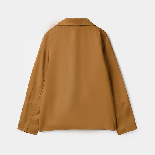 Girls Suede Biker Jacket-BROWN