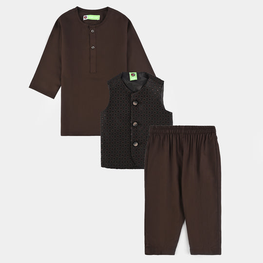 Infant Boys Poly Viscose 3 Piece Suit (Earth Tone)-BROWN