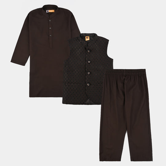Boys Poly Viscose 3 Piece Suit (Earth Tone)-BROWN