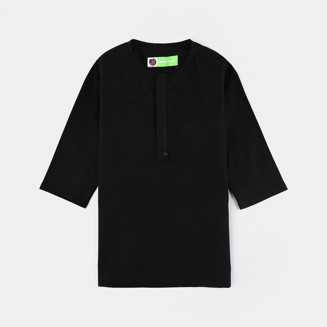 Infant Boys Cotton Slub 3 Piece suit (Black Beauty)-BLACK