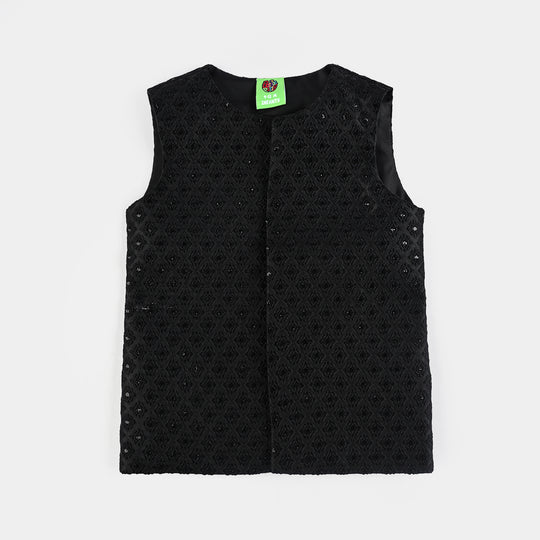 Infant Boys Cotton Slub 3 Piece suit (Black Beauty)-BLACK