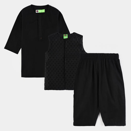 Infant Boys Cotton Slub 3 Piece suit (Black Beauty)-BLACK