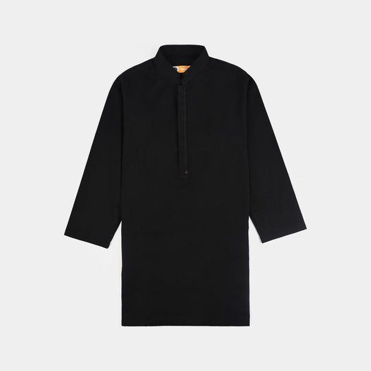 Boys Cotton Slub 3 Piece suit (Black Beauty)-BLACK