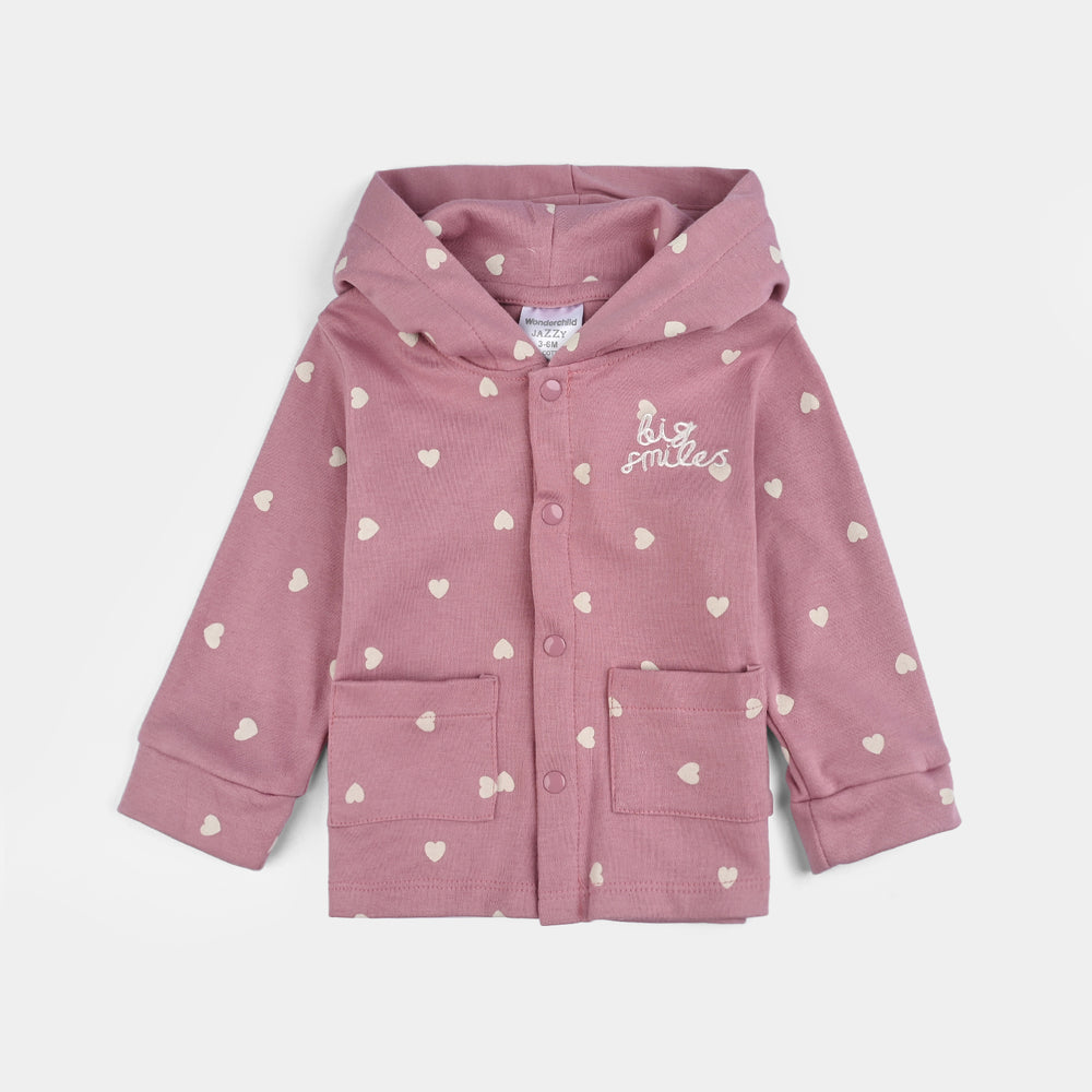 Infant Girls Cotton Interlock 3 PC Set-Pink/White/Beige