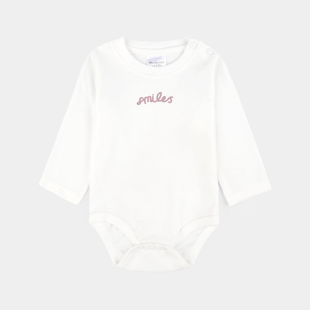 Infant Girls Cotton Interlock 3 PC Set-Pink/White/Beige