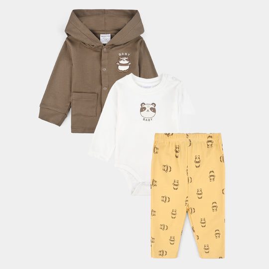 Infant Boys Cotton Interlock 3 PC Set-Brown/White/Yellow