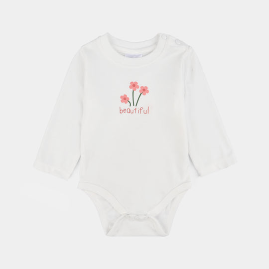 Infant Girls Cotton Interlock 3 PC Set-Peach/White