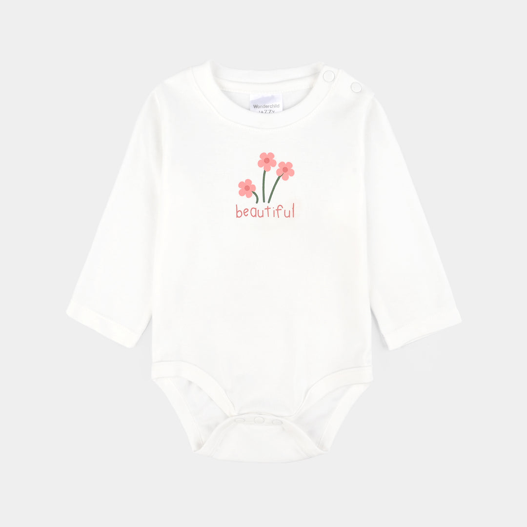 Infant Girls Cotton Interlock 3 PC Set-Peach/White