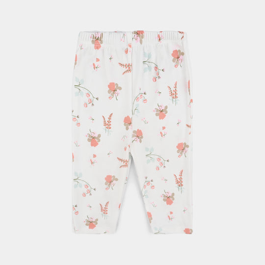 Infant Girls Cotton Interlock 3 PC Set-Peach/White