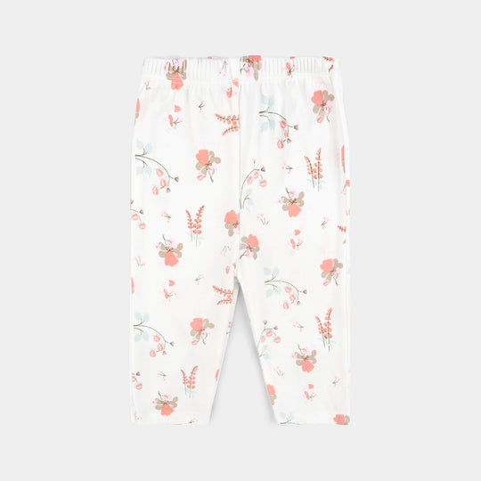Infant Girls Cotton Interlock 3 PC Set-Peach/White