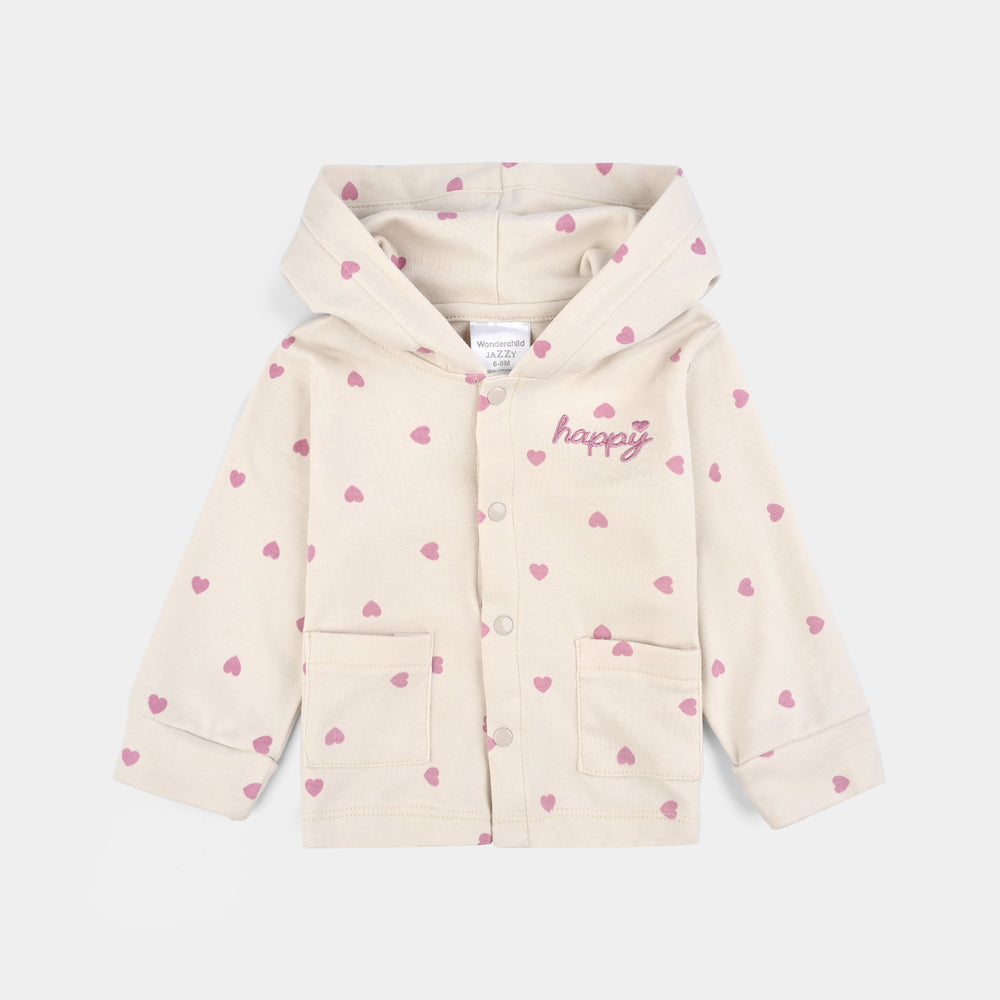 Infant Girls Cotton Interlock 3 PC Set-Pink/White/Beige