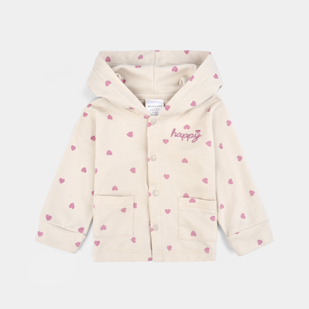 Infant Girls Cotton Interlock 3 PC Set-Pink/White/Beige