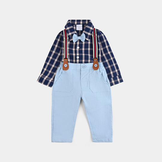 Infant Boys Cotton Interlock Suit-Navy Check