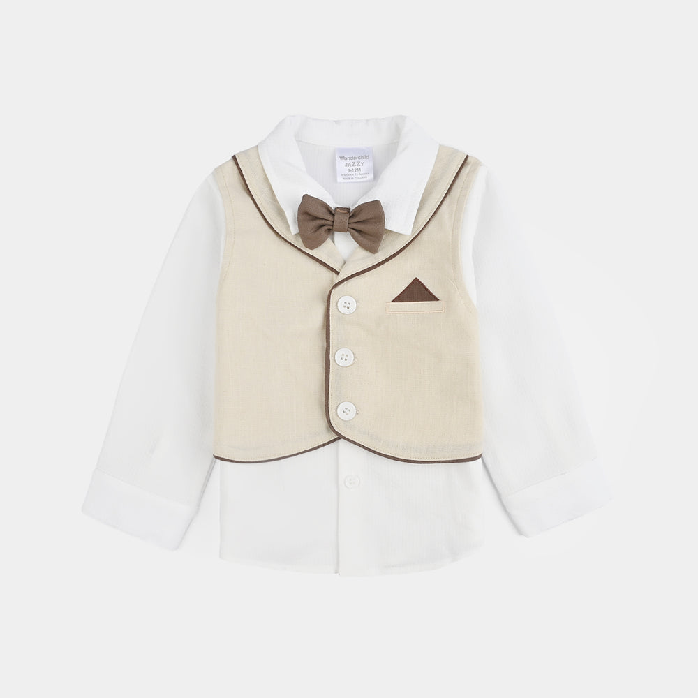 Infant Boys Cotton Interlock Suit-Beige/White