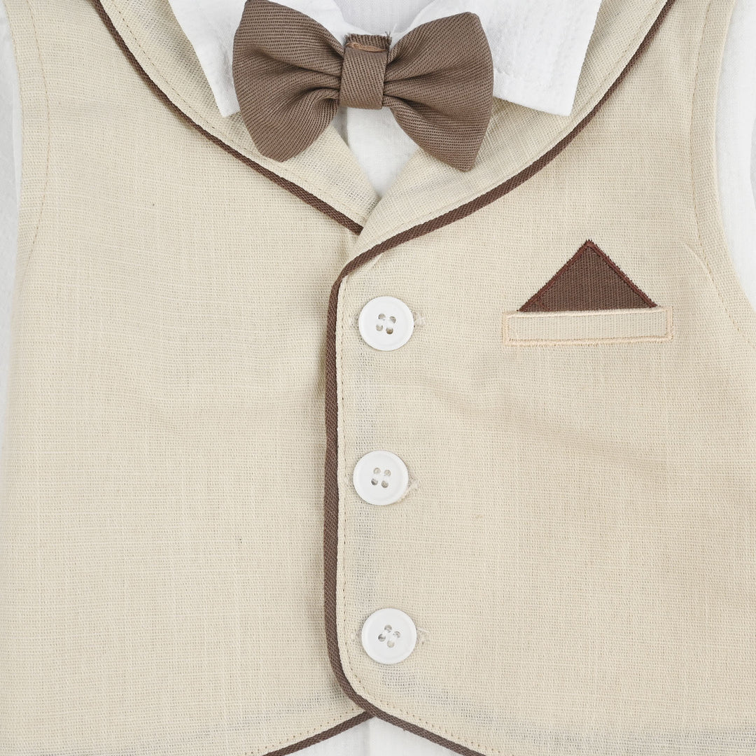 Infant Boys Cotton Interlock Suit-Beige/White
