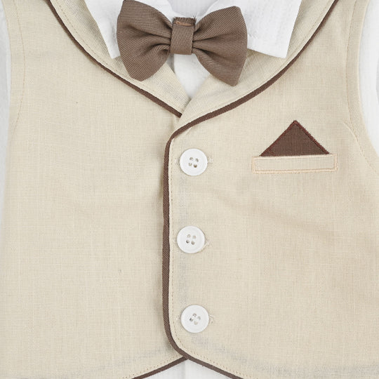 Infant Boys Cotton Interlock Suit-Beige/White